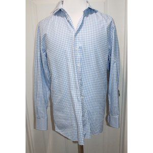 SuitSupply Blue White Gingham Plaid Thomas Mason Button Up Shirt Mens Size 43 17